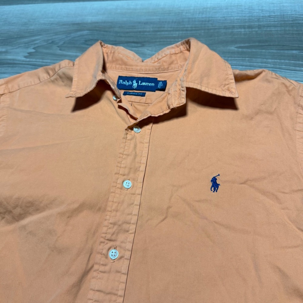 Ralph Lauren Button Down Mens L Orange Classic‎ Fit Cotton Twill Pony Logo Shirt